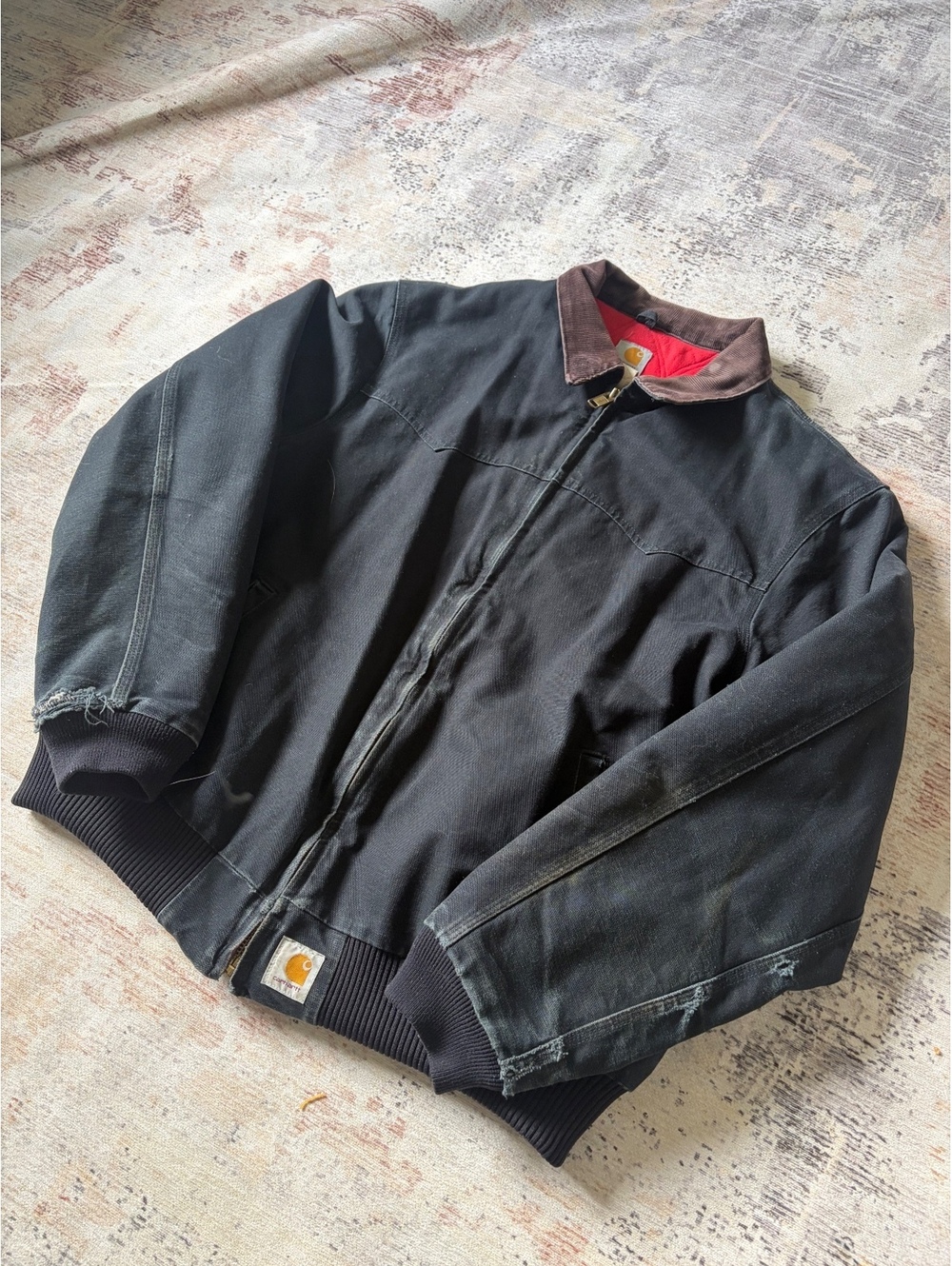Carhartt J13 BLK Santa Fe Jacket Faded Red Quilt Lined XL